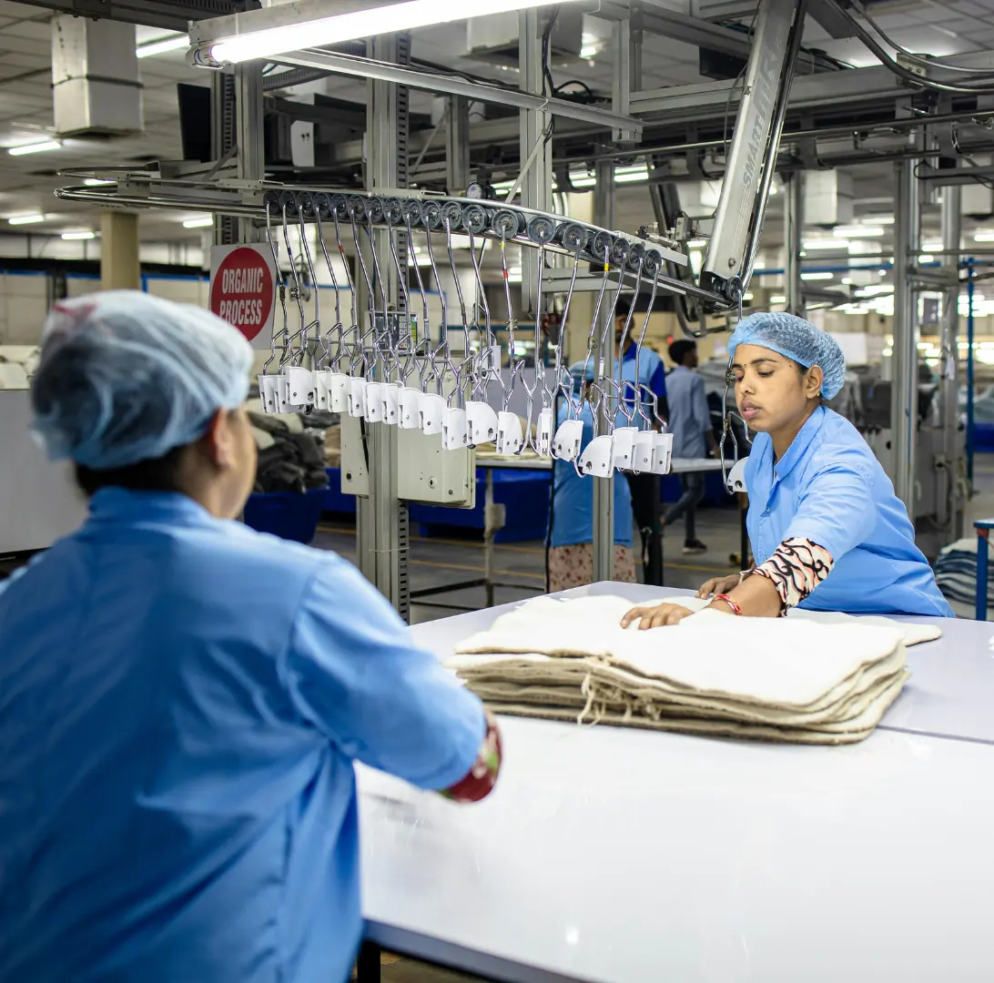 Textile workers at their workstations