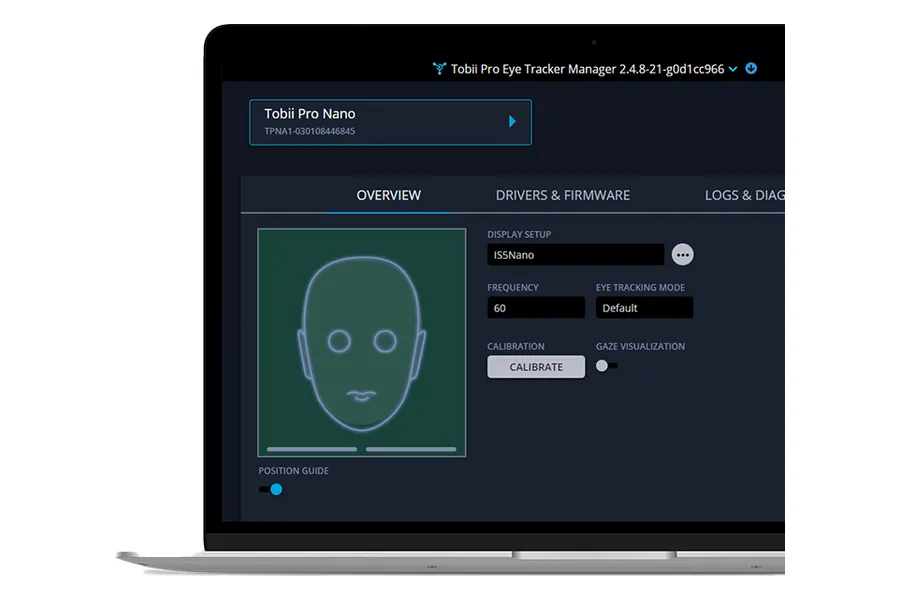 Tobii Pro Eye Tracker Manager overview screen on a laptop