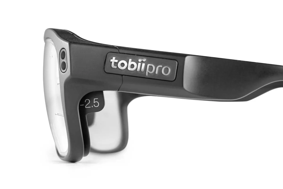 Tobii Pro Glasses 3 fitted with a snap-on corrective lens